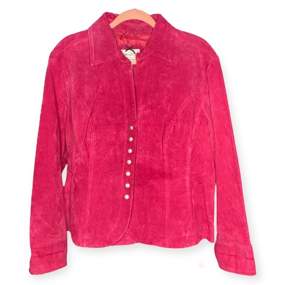 Live A Little XL Hot Pink Suede Leather Snap Button Up Fitted Jacket Pockets - Picture 10 of 10